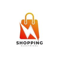 Electric Shop or Fast Shop Logo. Shopping Bag Combined with Energy or Lightning Bolt Icon Vector Illustration.