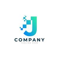 Tech Letter J Logo. Blue and Green Geometric Shape with Square Pixel Dots. Usable for Business and Technology Logos. Design Ideas Template Element. vector