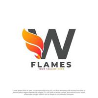 Flame with Letter W Logo Design. Fire Vector Logo Template