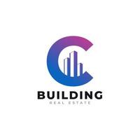 Real Estate Icon. Letter C Construction with Diagram Chart Apartment City Building Logo Design Template Element vector