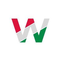 Initial Letter W Paper Cutout with Italian Flag Color Logo Design Template vector