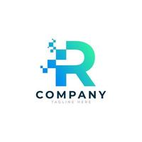 Tech Letter R Logo. Blue and Green Geometric Shape with Square Pixel Dots. Usable for Business and Technology Logos. Design Ideas Template Element. vector