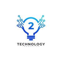 Number 2 Inside Lamp Bulb Technology Innovation Logo Design Template Element vector