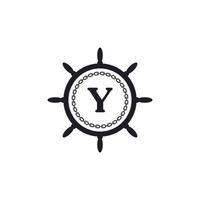 Letter Y Inside Ship Steering Wheel and Circular Chain Icon for Nautical Logo Inspiration vector