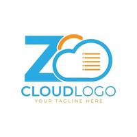 Cloud Tech Logo. Initial Letter X with Cloud and Document for Technology Concept. Data Software Weather Sign vector