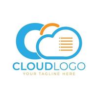 logotipo de tecnología en la nube. letra inicial c con nube y documento por concepto de tecnología. señal meteorológica de software de datos vector