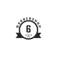 Number 6 Vintage Barber Shop Badge and Logo Design Inspiration vector