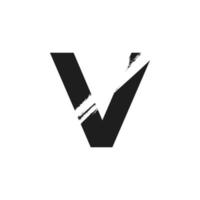 Letter V Logo with White Slash Brush in Black Color Vector Template Element