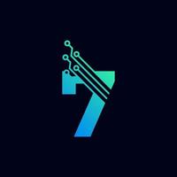 Tech Number 7 Logo. Futuristic Vector Logo Template with Green and Blue Gradient Color. Geometric Shape. Usable for Business and Technology Logos.