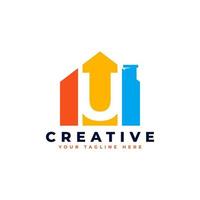 Letter U Logo. House Strip Shape with Negative Letter U. Usable for Construction Architecture Building Logo vector