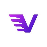 Fast Shipping Initial Letter V Delivery Logo. Purple Gradient Shape with Geometric Wings Combination. vector