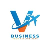 Letter V with Airplane Logo Design. Suitable for Tour and Travel, Start up, Logistic, Business Logo Template vector