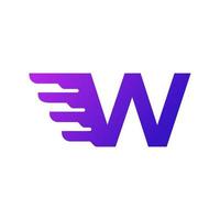 Fast Shipping Initial Letter W Delivery Logo. Purple Gradient Shape with Geometric Wings Combination. vector