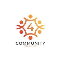 Community Number 4 Connecting People Logo. Colorful Geometric Shape. Flat Vector Logo Design Template Element.