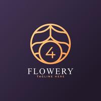 Flower Number 4 Logo Design Template Element. Eps10 Vector