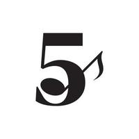 número 5 con elemento de diseño de logotipo de nota clave de música. utilizable para logotipos comerciales, musicales, de entretenimiento, discográficos y de orquesta vector