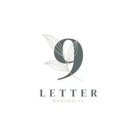 Number 9 Floral and Botanical Logo. Nature Leaf Feminine for Beauty Salon, Massage, Cosmetics or Spa Icon Symbol vector