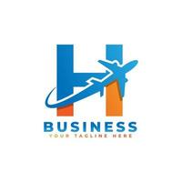 letra h con diseño de logo de avión. adecuado para giras y viajes, puesta en marcha, logística, plantilla de logotipo empresarial vector
