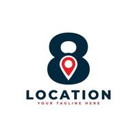 Elegant Number 8 Geotag or Location Symbol Logo. Red Shape Point Location Icon. Usable for Business and Technology Logos. Flat Vector Logo Design Ideas Template Element.