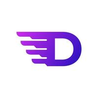 Fast Shipping Initial Letter D Delivery Logo. Purple Gradient Shape with Geometric Wings Combination. vector