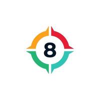 Colorful Number 8 Inside Compass Logo Design Template Element vector