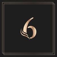 Elegant Number 6 Graceful Royal Calligraphic Beautiful Logo. Vintage Gold Drawn Emblem for Book Design, Brand Name, Business Card, Restaurant, Boutique, or Hotel vector