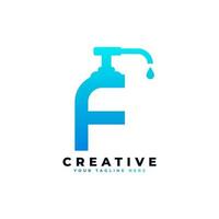 Antibacterial Hand Sanitizer Logo. Initial Letter F with Hand Sanitizer Logo. vector