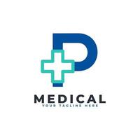 Letter P cross plus logo. Usable for Business, Science, Healthcare, Medical, Hospital and Nature Logos. vector