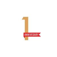 1 Year Anniversary Celebration with Red Ribbon Vector. Happy Anniversary Greeting Celebrates Template Design Illustration vector