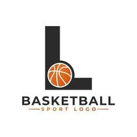 letra l con diseño de logotipo de baloncesto. elementos de plantilla de diseño vectorial para equipo deportivo o identidad corporativa. vector