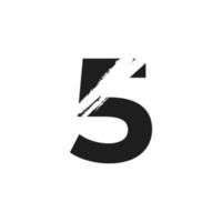 Number 5 Logo with White Slash Brush in Black Color Vector Template Element