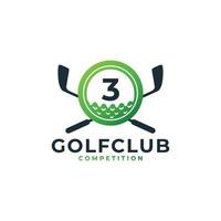 Golf Sport Logo. Number 3 for Golf Logo Design Vector Template. Eps10 Vector