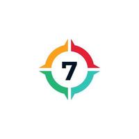 Colorful Number 7 Inside Compass Logo Design Template Element vector