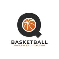 Letter Q with Basket Ball Logo Design. Vector Design Template Elements for Sport Team or Corporate Identity.