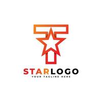 letra t estrella logo estilo lineal, color naranja. utilizable para logotipos de ganador, premio y premium. vector