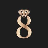 número dorado de lujo 8 con símbolo de diamante. inspiración de diseño de logotipo de diamante premium vector