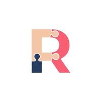 Initial Letter R with Team Puzzle Jigsaw Connectivity Logo Design Template Element vector