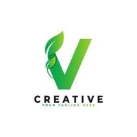Nature Green Leaf Letter V Logo Design. monogram logo. Green Leaves Alphabet Icon. Usable for Business, Science, Healthcare, Medical and Nature Logos vector