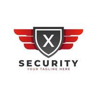 Security Logo. Initial X with Wings and Shield Icon. Car and Automotive Vector Logo Template