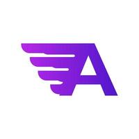 Fast Shipping Initial Letter A Delivery Logo. Purple Gradient Shape with Geometric Wings Combination. vector