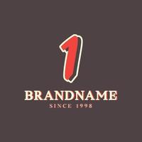 Retro Number 1 Logo in Vintage Western Style with Double Layer. Usable for Vector Font, Labels, Posters etc