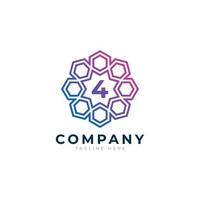 Number 4 Inside Hexagon Shape Logo Design Template Element vector