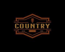 Classic Vintage Retro Label Badge for Country Guitar Music Western Saloon Bar Cowboy Logo Design Template vector