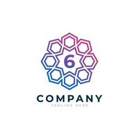 Number 6 Inside Hexagon Shape Logo Design Template Element vector