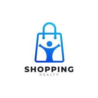 Health Shop Logo Design Template. Shopping Bag Combined with People Icon Vector Illustration