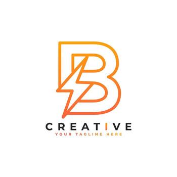 Initial Letter B Logo With Lighting Thunder Bolt in Linear Style. Alphabet Suitable for Fast, Power, Flash, Electric, Identity, Moving and Speed. vector