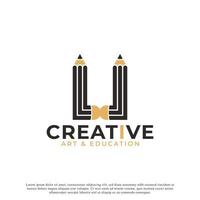 Initial Letter U with Pencil Logo Design Icon Template Element vector