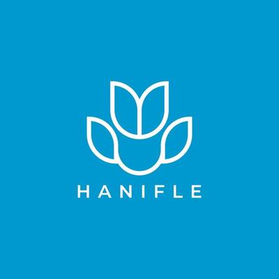 Abstract flower tulip logo icon vector design.  Linear premium symbol isolated on blue background