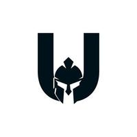 Spartan Logo. Initial Letter U for Spartan Warrior Helmet Logo Design Vector