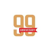 Celebración del aniversario de 99 años con vector de cinta roja. saludo de feliz aniversario celebra ilustración de diseño de plantilla